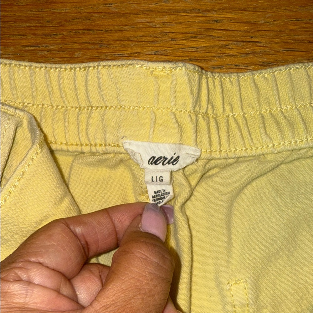 Aerie Light Yellow Distressed Jean Shorts - Picture 2 of 6